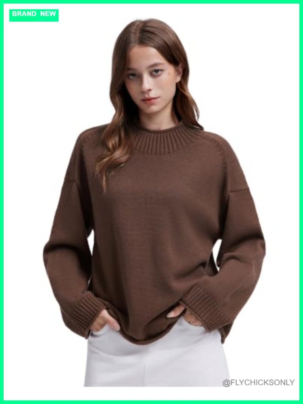 Cashmere Blend Oversized Mock Neck Pullover Sweater Ribbed Knit